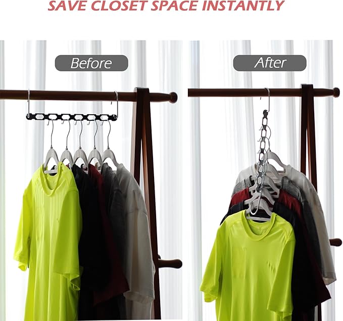 Space Saving Hangers for Clothes, 10 Pack Hanger Organizer Space Saver, Magic Metal Collapsible Closet Organizers, Multiple Hangers in One, College Dorm Room Essentials (V2.0)