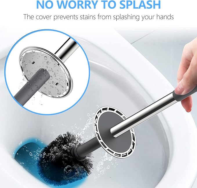 SetSail Toilet Brush, Compact Size Toilet Bowl Brush and Holder Toilet Brushes for Bathroom with Stainless Steel Handle Toilet Cleaner Brush with Durable Scrubbing Bristles, 3 Packs，Gery