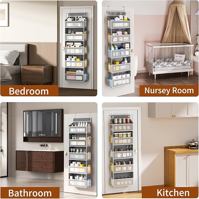 AQOOA Over The Door Organizer Storage, Hanging Door Organizer with 5 Large Capacity Pockets (Grey)