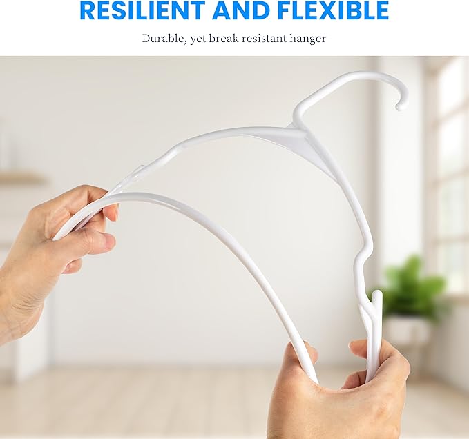 Simple Deluxe 50 Pack Plastic Hangers, Durable Clothes Hangers, Lightweight and Space-Saving Hangers for Shirts, Dresses, Coats, Pants, White