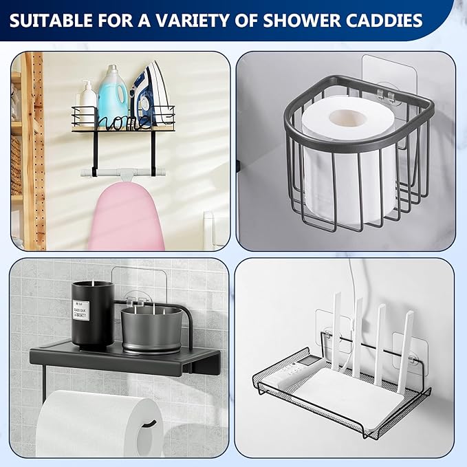 HAOBAOBEI Shower Caddy Adhesive Single Hooks for Replacement, Shower Holder Organizer Self Adhesive Wall Hooks for Bathroom Corner Shelf Basket Soap Dish (Transparent-14Pack 1 Hooks)