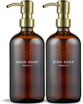 MaisoNovo Soap Dispenser 2-Piece Set | 16.9oz Amber Bottles with Gold Stainless Steel Pump Core