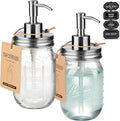 SheeChung 16 Oz Mason Jar Liquid Soap Dispenser, Glass Hand Soap Dispenser, Stainless Steel Pump Lid, Refillable Lotion Dispensers for Bathroom Countertop Kitchen (2, Brushed Nickel)