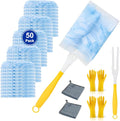 Duster Refill for Cleaning with 2 Handles, Heavy Duty Disposable Duster Kit Unscented Replacement Head Dust Removal Brush for Electronics, Furniture, Blinds, Ceiling Fans, Walls (50pack)