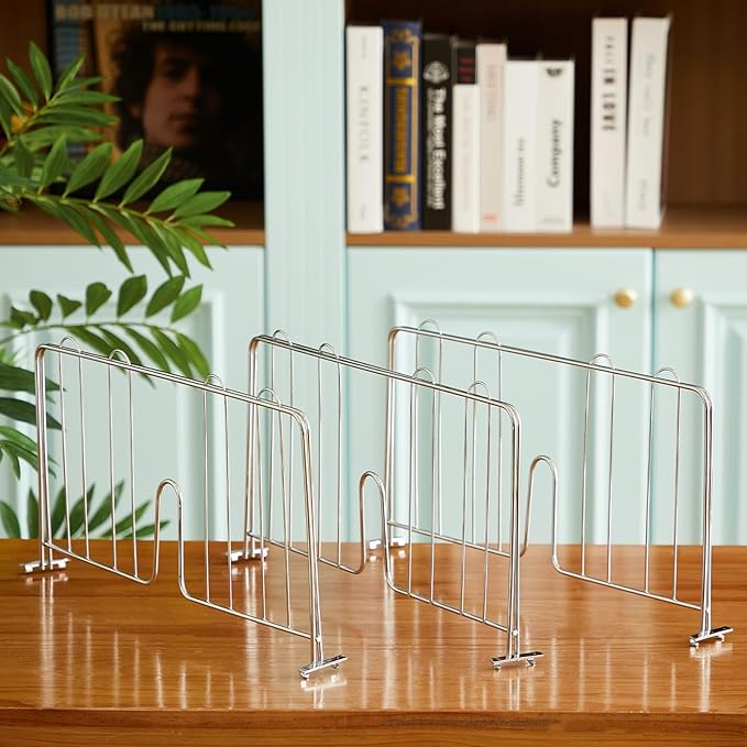6 Pcs 24" W X 9" H Wire Shelf Divider Chrome Plated Steel Wire Rack Divider for Shelving Metal Accessories for Bathroom Kitchen Office Pantry Room Storage Organization, Silver