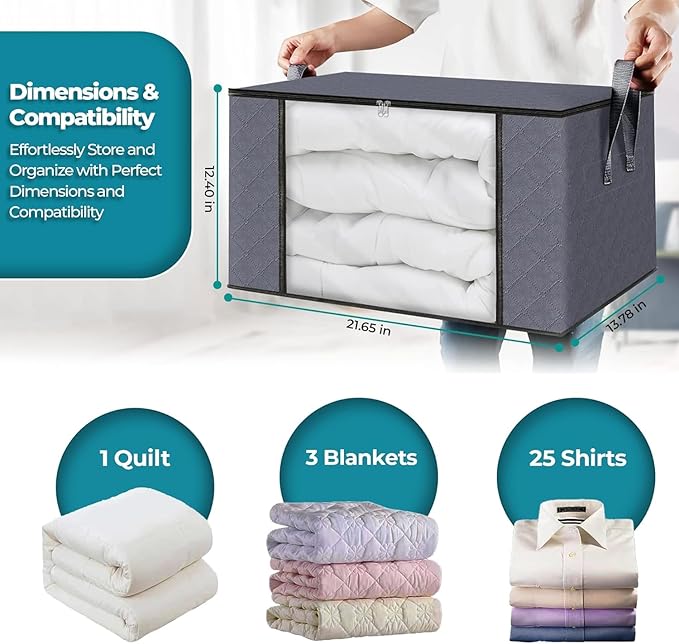 90L Large Storage Bags for Clothes,Blanket and Comforter, 3 Pack Foldable Clothes Storage Bins for Closet Organizer, Storage Containers with Handle, Storage Box