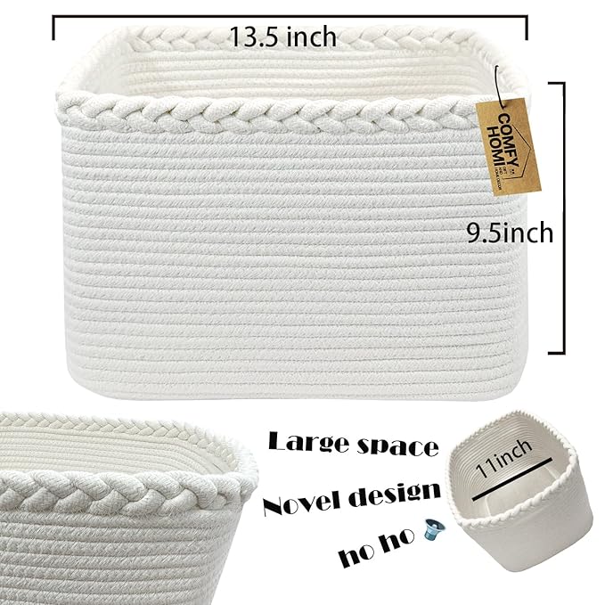 COMFY-HOMI 3Pack Small Woven Cotton Rope Basket for Organizing, Gift Baskets for Handles, Empty Gift Baskets, Medium Rope Basket|13.5" x 11" x 9.5" home decor for Living Room, Bathroom