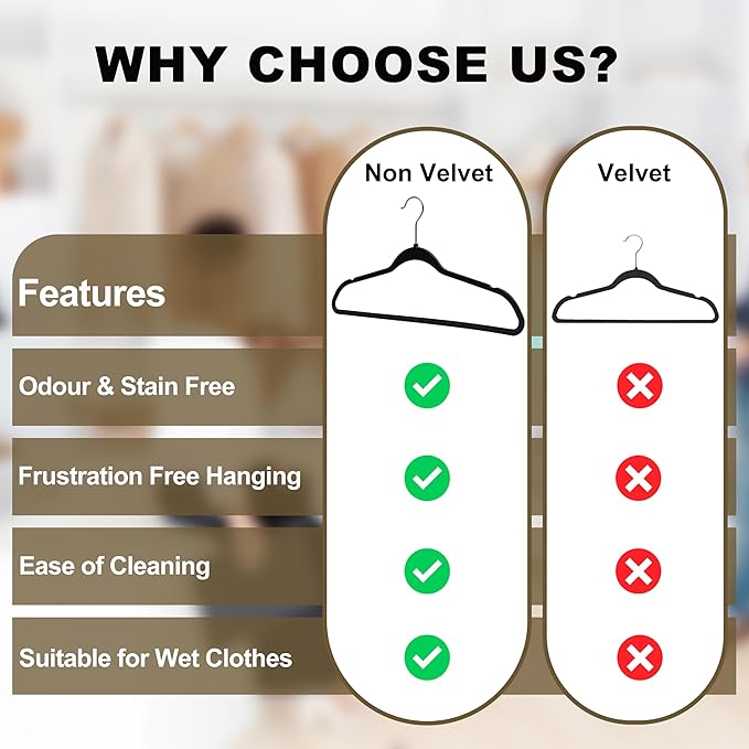 Quality Hangers 200 Pack Slim Plastic Hangers for Clothes - 16.5" Won't Crease Your Clothes, Heavy Duty Non-Velvet Black Hangers, 360° Swivel Chrome Hook Dresses Coats Shirts
