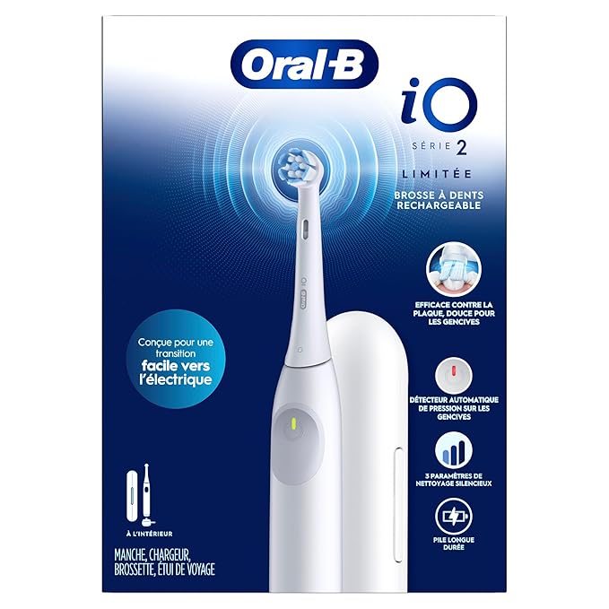 Oral-B iO Simple Clean Rechargeable Electric Powered Toothbrush, Pure White with 1 Gentle Care Brush Head and 1 White Travel Case - Automatic Pressure Sensor to Protect Gums - 3 Modes -2 Min Timer