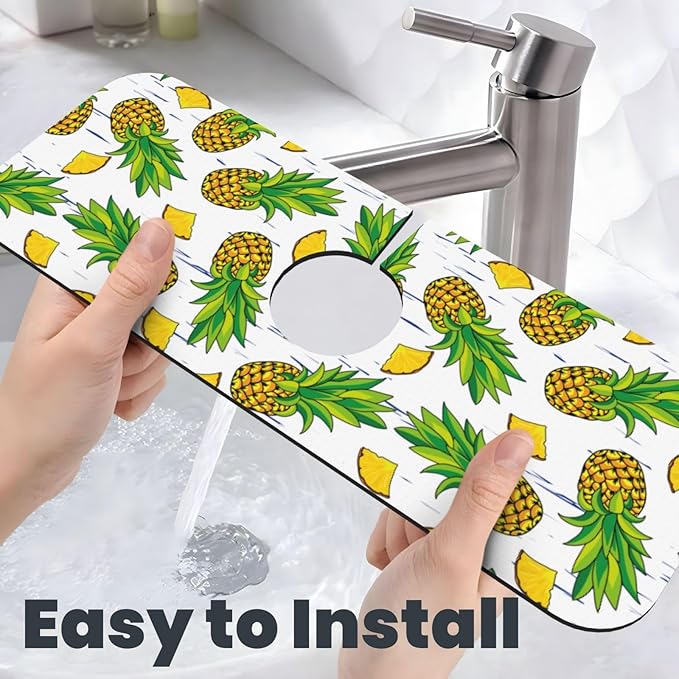 Pineapple Summer Pineapples Kitchen Sink Splash Guard Faucet Mat Super Absorbent Fast Drying Mat Sink Gadgets-Fast Drying Pad Sink Mat For Kitchen Bathroom (15" X 5.5" )