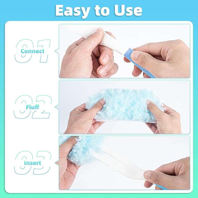 30 Count Light Blue Duster Refills Compatible with Swiffer Handle, 360° Multi-Surface Duster Refills with 1 Handle, 5X Microfibers Disposable Dusters for Home, Office Cleaning