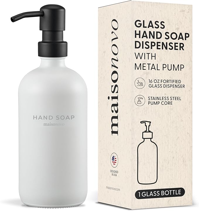 MaisoNovo Soap Dispenser 1-Piece Set | 16.9oz White Bottles with Black Plastic Pumps