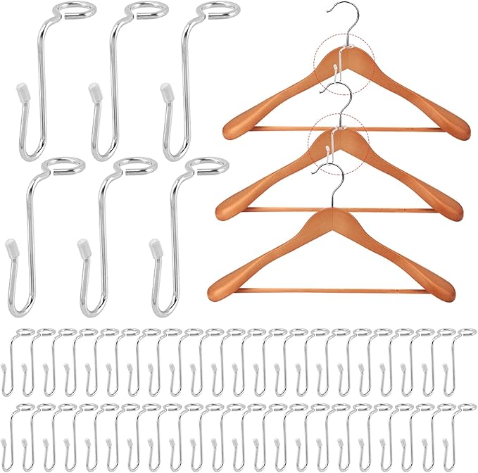 50 Pcs Stainless Steel + Silicone Hanger Connector Hooks, Space Saving Clothes Hanger Extender Hooks