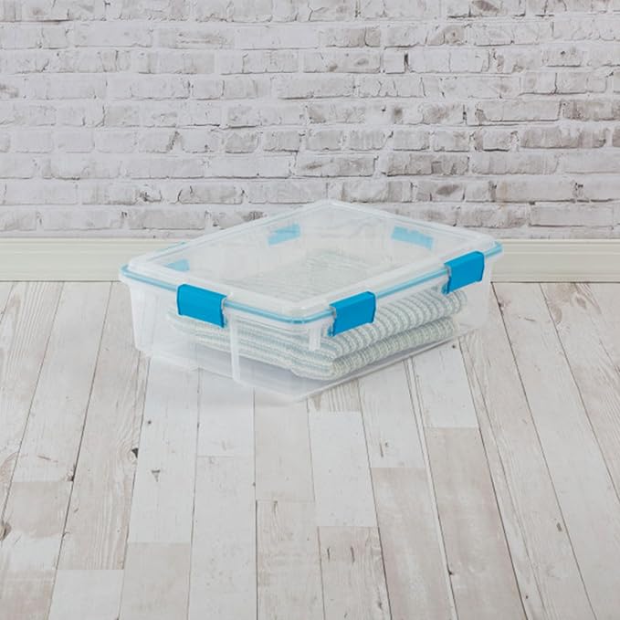 Sterilite 8-Pack Gasket Box, Weather-Resistant Storage Bins with Latching Lids, 37 Quart - Heavy-Duty Organizing Containers for Closet, Bathroom, and Office