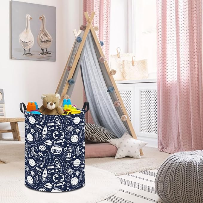 19.7" Laundry Basket,Dirty Clothes Hamper,Waterproof Storage Bin,Room Decor,Gift Baskets,Nursery Hamper(Space Stars)