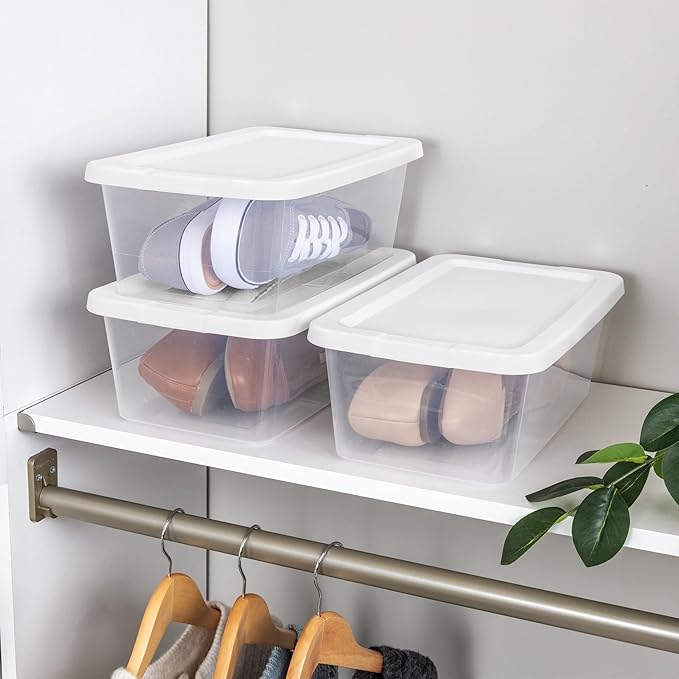 20-Pack 6 Quart Clear Plastic Storage Bins with Snap-On Lids - Stackable Organizers for Home, Bathroom, Closet & Office