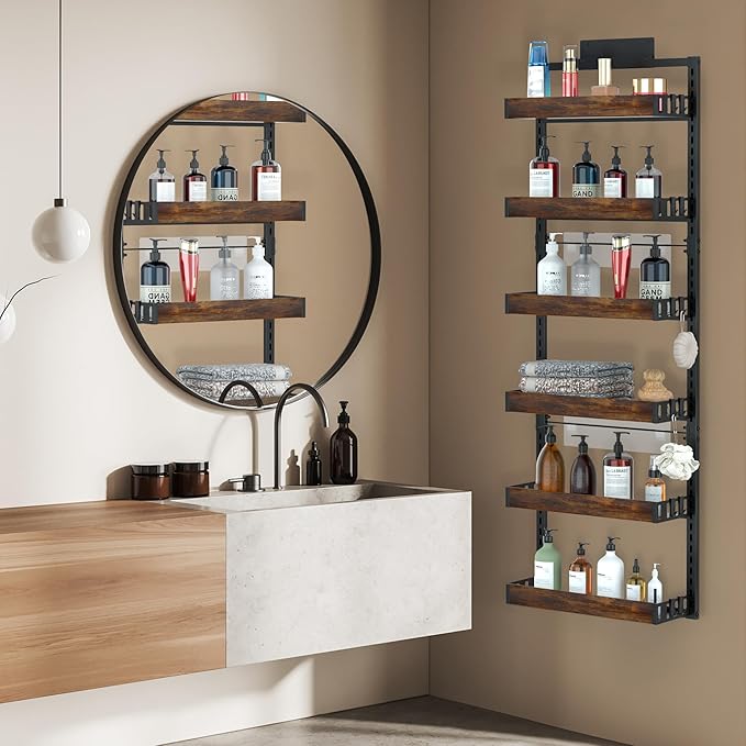 Jolitac Over The Door Pantry Organizer, 6-Tier Adjustable Solid Wood Rack Over-Door & Wall Storage Organizer with 8 Boards (2 Extra) Multi-Space Kitchen,Bathroom Reinforced Frame for Durable Use