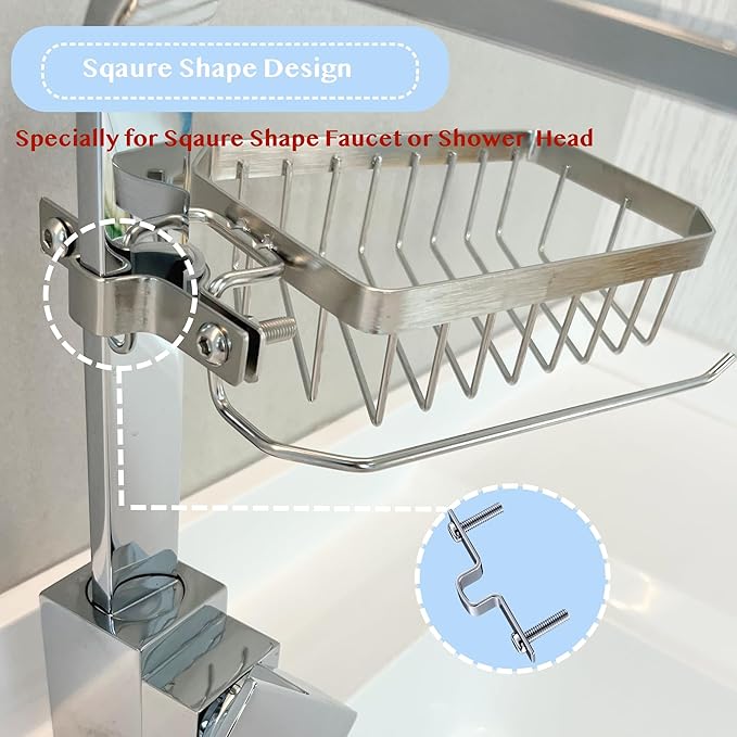 Sponge Daddy, Kitchen Sponge Holder, Bathroom Sink Organizer, Shower Caddy Suction Cup, Bottle Organizer, Hanging Organizer, Kitchen Rack, Organizers and Storage for Square Faucet (SQUARE RIGHT)
