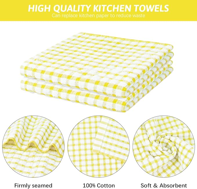 Nialnant 8 Pcs Kitchen Dish Rags,100% Cotton Kitchen Towels Soft Absorbent Quick Drying Dish Cloths for Washing Dishes,Cleaning rags-11 x 11In Yellow