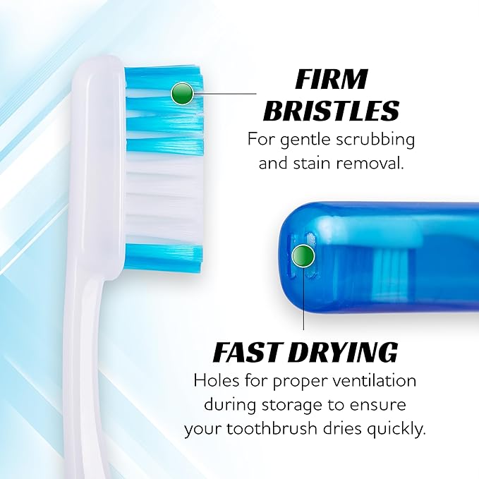 Lingito Mini Travel Toothbrushes with Cover - 3 Pack Firm, Portable, Adults Camping Toothbrush Kit