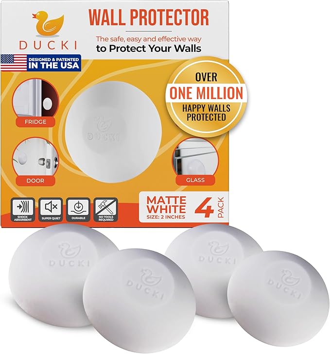 Ducki Wall Protectors - 4 Matte White- Self Adhesive, Reusable Solution for Stopping Wall Damage & Noise from Doors,Refrigerator & More in Your Home or Office -Durable, Shock Absorbent & Discreet