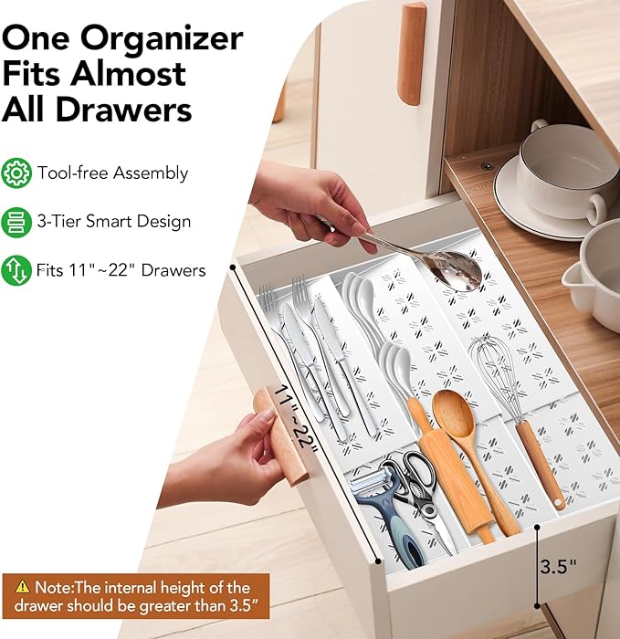 2-Pack Expandable Spice Drawer Organizer (11"-22"), 3-Tier Angled Seasoning Rack for Kitchen, Sturdy Vented Insert with Labels & Funnel, Fits Standard & Biger Spice Jars (Jars Not Included) WH