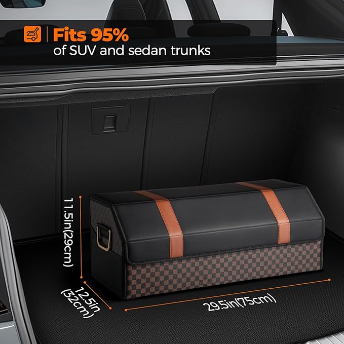 Car Organizers and Storage - Trunk Organizer for Suv Car,Car Trunk Leather Storage Box,Extra Large,Magnetic Lid,Collapsible and Adjustable