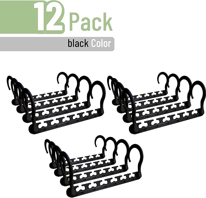 Mr. Pen- Space Saving Hangers for Clothes, 12 pcs, Black, Plastic Multi Clothes Hangers Space Saving, 6 Slots, 360° Rotating Hooks