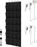 GORILLA GRIP Over the Door Shoe Organizer, 2 Pack, 24 Breathable Mesh Pockets, Space Saving Hanging Storage Holder, Closet Rack Hanger Holds Up to 40 lbs, Hangs on Closets, Shoes, Accessories, Black