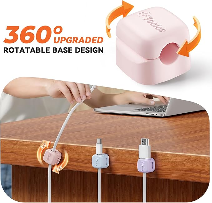 12Pack Rotatable Cord Organizer,Spring Cable Clips Desk Cable Management Cord Holder Adhesive Phone Charger Cord Clips for Home Office Car Wall Nightstand Accessories, Multicolor