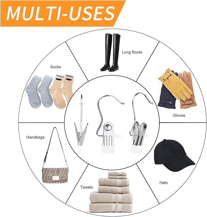 30 Pack Boot Hanger for Closet, Laundry Hooks with Clips, Boot Holder, Hanging Clips, Portable Multifunctional Hangers Single Clip Space Saving for Jeans, Hats, Tall Boots, Towels(White)