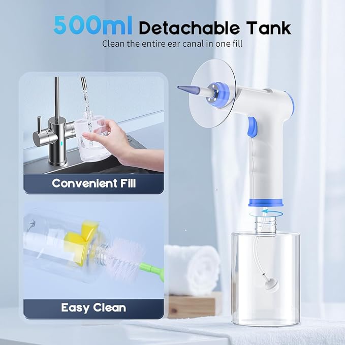 Ear Wax Removal, Electric Ear Cleaning Kit with Light, FSA-HSA-Eligible, Ear Irrigation Kit with 4 Pressure Modes, Safe and Effective Ear Flush Kit with Ear Cleaner - Includes Basin, Towel & 15 Tips
