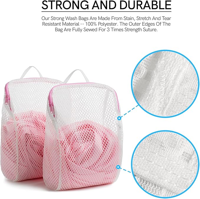 COMLIFE Set of 2 Delicates Honeycomb Mesh Laundry Bag, Use YKK Zipper, with Handle, Extra Large Opening, Baby Products, Face Cleansing Pads,Socks, Fine Knitwear Mesh Wash Bags (Pink)…