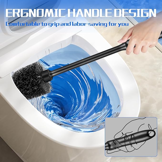4 Pack Toilet Brush and Holder, Long Handle Toilet Bowl Brush, Deep Cleaning for Bathroom Toilets, Drip-Proof, Easy to Assemble, Black