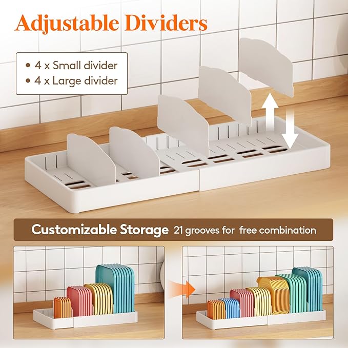 Lifewit Kitchen Cabinet Organizer for Food Contanier Lid, Extra Large 13"-24" Expandable Lid Holder with 8 Adjustable Dividers & 9 Sections for Pantry Organizers and Storage, Home Drawer Organization