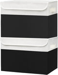 Large 42 Quarts Fabric Storage Bins with Lids [2-Pack] Linen Collapsible Foldable Baskets, Closet Organizer Containers boxes with Handles for Home Office (16.7 x 12 x 12, Black & White)
