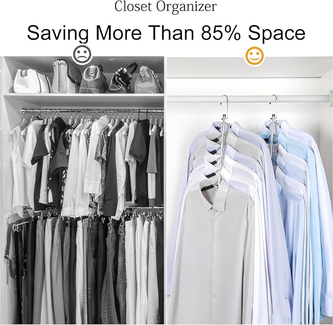 TOPIA HANGER Clothes Hanger Space Saving, 6 Tier Shirt Coat Hangers Space Saving No Bump Shoulder Hangers with No Slip Foam Padded Hangers Closet Organizers and Storage for Men and Women 2 Pack-CT64B