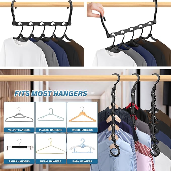10 Pack Hangers Space Saving Magic Plastic Hanger Organizer Shirt Space Saving Hangers, Multi Clothes Hangers Space Saver for Closet Organizers Storage College Dorm Room Essentials, Black
