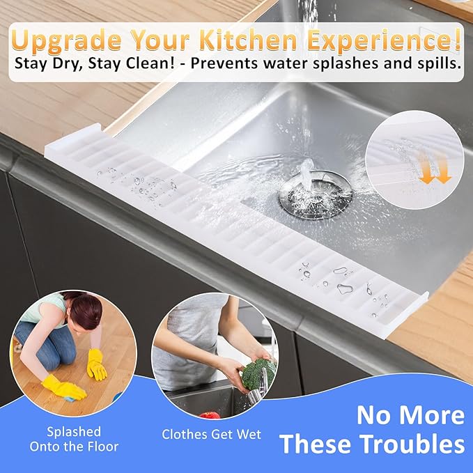 Sink Edge Protector with Suction Cup 4"x14", Silicone Sink Splash Guard for Kitchen & Bathroom, Protect Countertop from Scratches, Stains, for Stainless Steel Granite Quartz-Clear