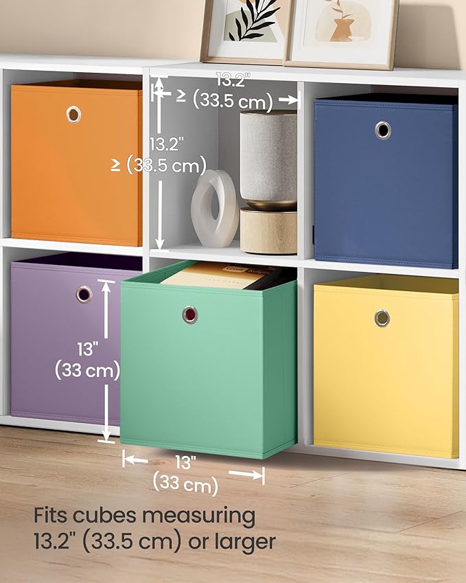 SONGMICS Storage Cubes, Set of 6 Odorless Foldable Storage Boxes, 13 x 13 x 13 Inches, Closet Organizers for Shelf, Rainbow Storage Bins, Colorful Fabric Bins for Bedroom, Living Room URFB233XA10