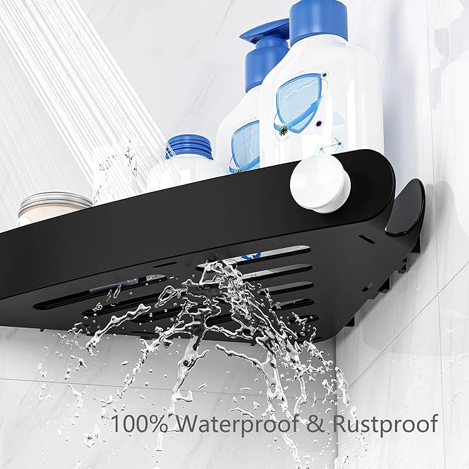 Sotfamily Plastic Shower Caddy Corner (For 90° Only), 4 Pack Adhesive Corner Shower Shelves for Bathroom Organizers and Storage, Black