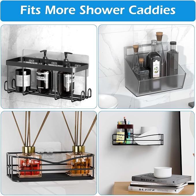 Lsnisni 10 Pack Shower Caddy Adhesive Replacement, Shower Adhesive Strips, Strong Adhesive Hooks, Waterproof Sticker, No Drilling, for Bathroom Shelf and Kitchen Racks