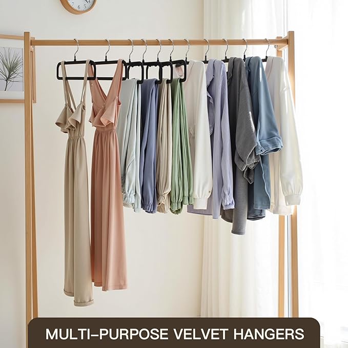 Velvet Pant Hangers 20 Pack Pant Hangers,Heavy Duty Velvet Hangers for Pants,Jeans,Scarf,Towels,Tank Top,Coat.Closet Organizers and Storage（Black）