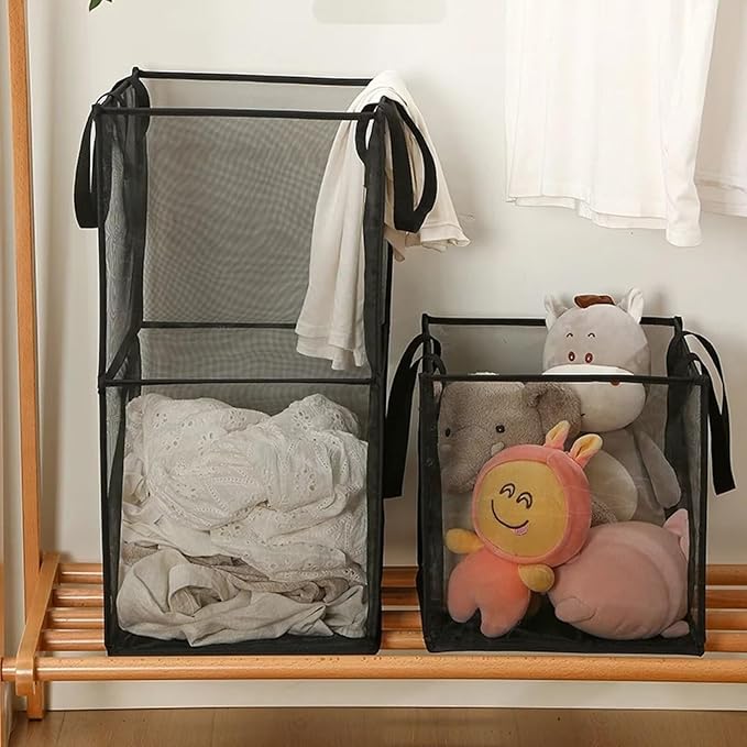 2 Pack Popup Laundry Hamper, Large Collapsible Mesh Laundry Baskets Dirty Clothes Basket with Handle Foldable Clothes Hamper for Washing Storage,Toy Storage,Dorm and Travel(Black,13x26Inch)