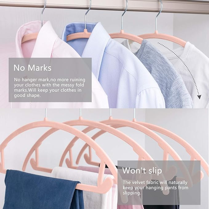 MIZGI Premium Velvet Hangers 50 Pack Heavyduty- Non Slip No Shoulder Bump Suit Hanger - Chrome Hooks,Space Saving Clothes Rounded Shape for Coat,Sweater,Jackets,Pants