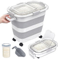 25-35Lbs Rice Container,Collapsible Food Storage Containers with Transparent Airtight Lid,Wheels,Rice Storage Container with Small Bin and Scoop,Rice Dispenser for Flour Sugar Cereal Grain Dog Cat