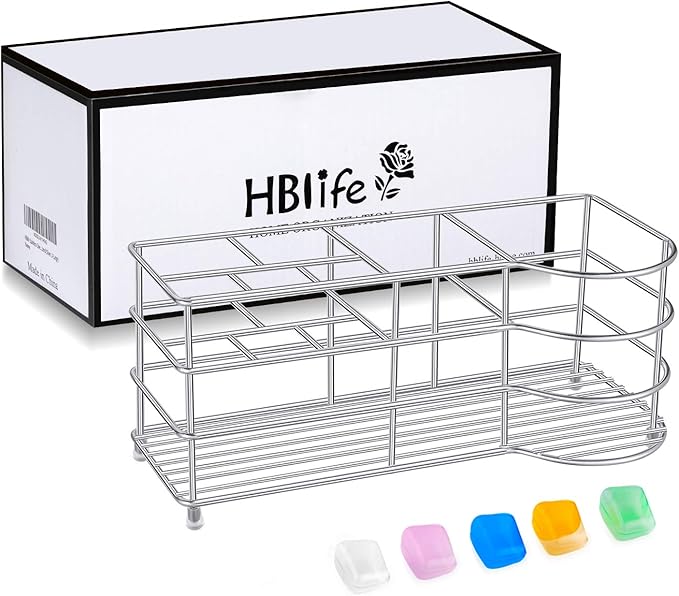 HBlife 7 Slots Toothbrush Holder, X-Large Stainless Steel Bathroom Decor, Silver Electric Toothbrush Holder for Bathroom, Bathroom Counter Organizer for Small Spaces