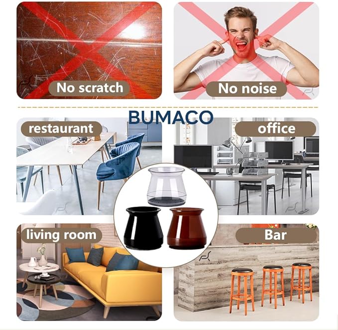 BUMACO Chair Leg Floor Protectors Chair Leg Protectors for Hardwood Floors Silicone Pads Covers to Protect Floors Black-40 Pcs Universal S (15/16" to 1-5/16")