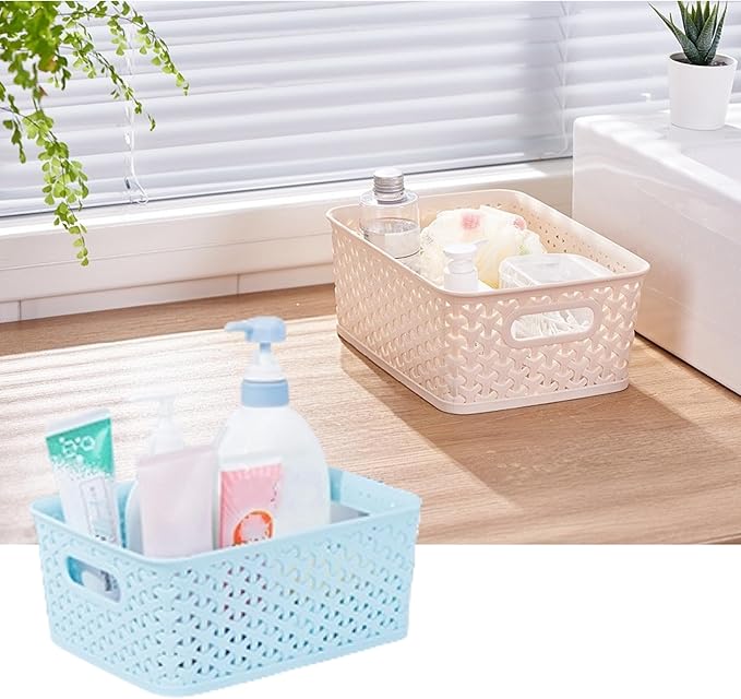 5PCS Plastic Storage Baskets, Small Baskets for Organizing, Small Pantry Organizer Basket Bins. For Countertops, Cabinets, Bedrooms, and Bathrooms Wait (Pink/Yellow/Blue/Beige/Green)