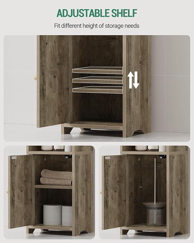 Bathroom Storage Cabinet, Corner Floor Cabinet with Doors and Adjustable Shelf, Narrow Toilet Paper Cabinets, Bathroom Organizer for Small Spaces, Rustic Greige BC39705X